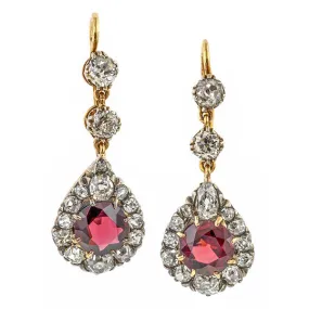 Victorian Garnet & Diamond Drop Earrings