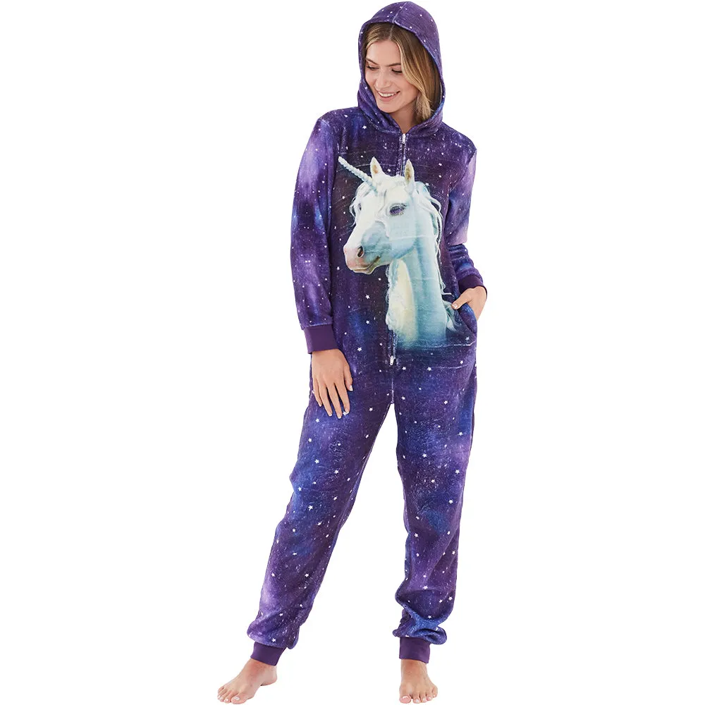 Womens Digital Print Unicorn Purple Onesie