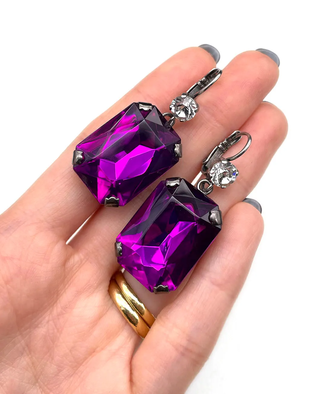 【ドイツ買付】ヴィンテージ SEIBOTH パープル クリア ガラス ピアス/Vintage SEIBOTH Purple Clear Glass Post Earrings